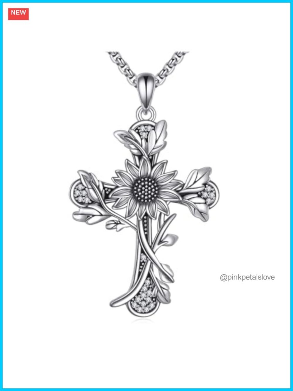 925 Sterling Silver Sunflower Cross Pendant Necklace with Stainless Steel Chain